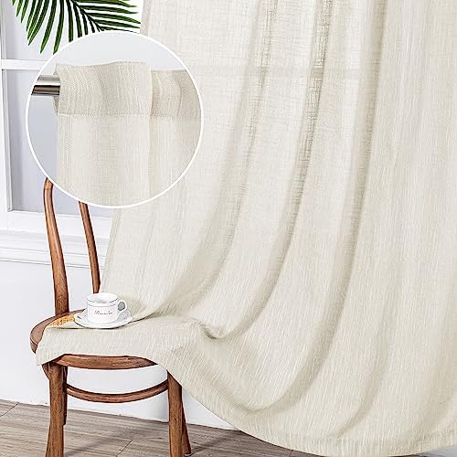 MYSKY HOME 90 Inch Curtains for Sliding Glass Door Windows, Living Room Decoration Cotton Drapes Soft Comfortable Touch Farmhouse Country Patio Treatment Set, 50″ Width, Natural, 2 Panels
