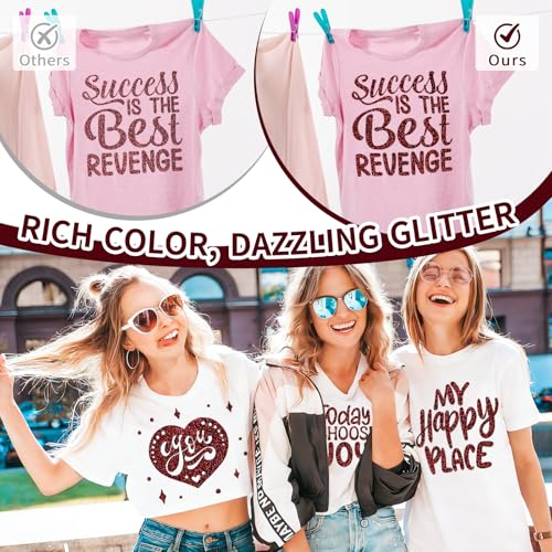 Image of VINYL FROG Maroon Glitter HTV Vinyl Roll 10 inch x8ft Shimmer Iron on Vinyl | Wine Red Glitter Heat Transfer Vinyl for T Shirts Heat Press Vinyl for All Cutting Machine, Easy to Cut & Peel Off & Transfer