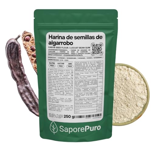 Saporepuro Harina de Semillas de Algarrobo 250 g – SIN GLUTEN – Espesante y gelificante natural 100% puro – Ideal para Helados, Sorbetes, Postres y Salsas