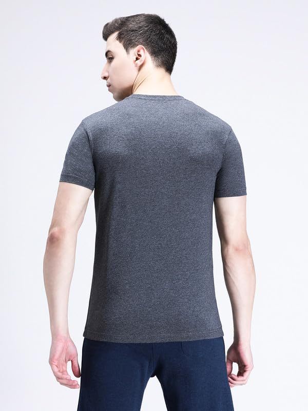 Image of CROCODILE Men Solid Sport Fit T Shirt | Round Neck | Short Sleeve | Regular Length | Basic Casual Pull On Topwear Grey Melange