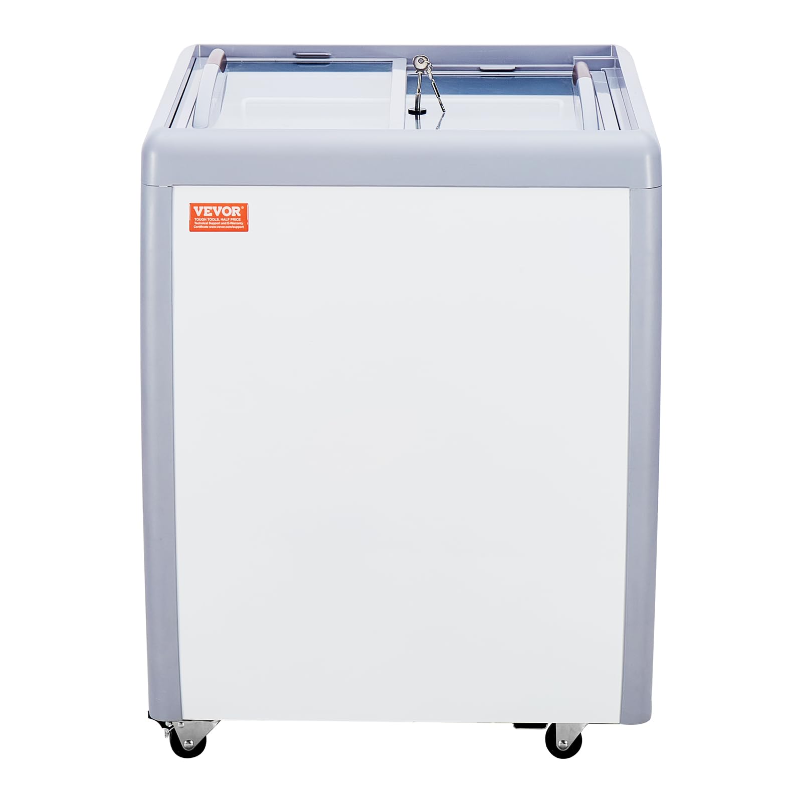 VEVOR Vetrina per Gelato Commerciale 665 x 715 x 890 mm Congelatore Mobile 158 L Vetrina per Gelateria con Piano Vetro, 4 Grandi Contenitori, 2 Porte Scorrevoli in Vetro, Ruote di Bloccaggio, Bianco