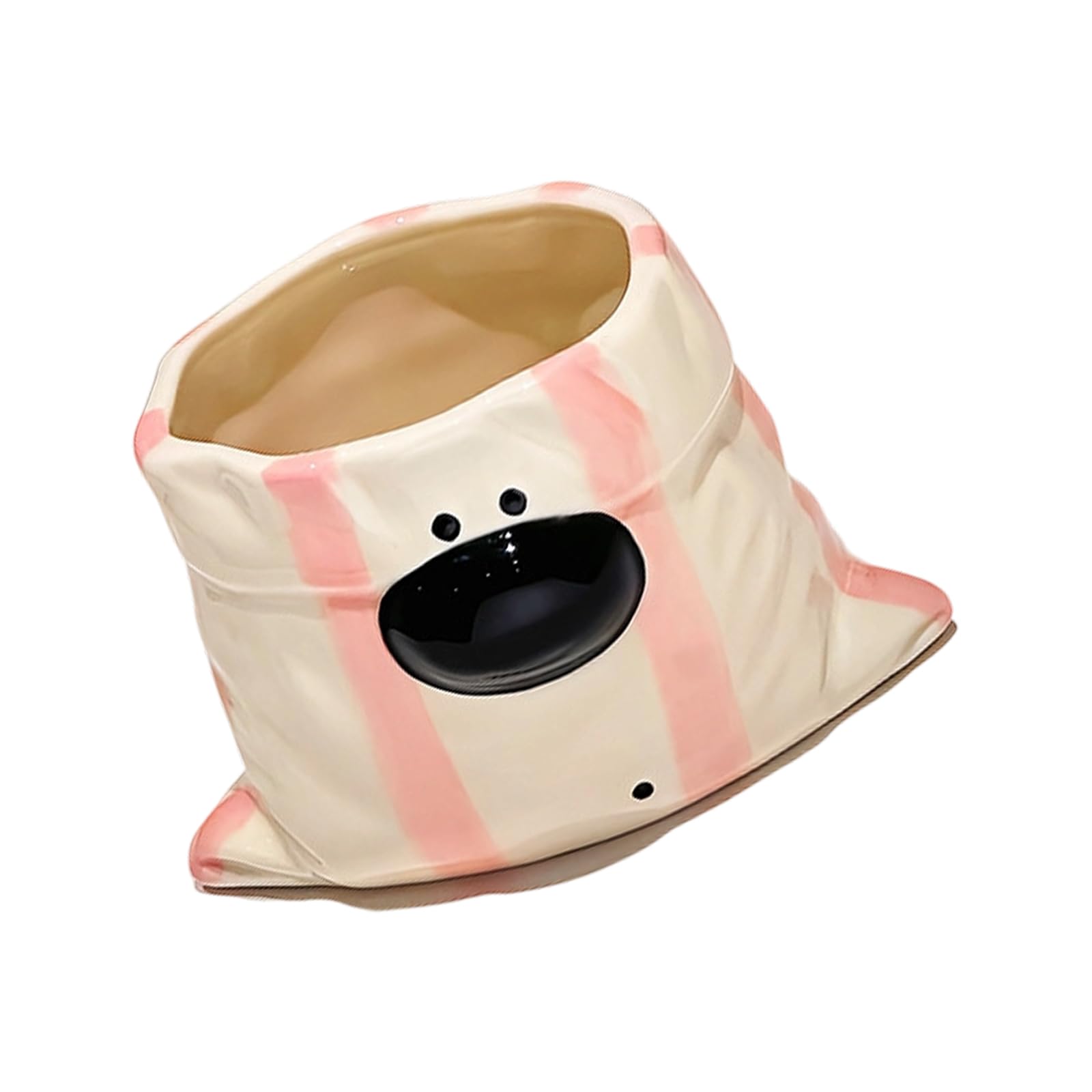 Veltros Striped Powder Sturdy Ceramic Drinking Mugs With Capricious Pouches Dog Shape Add Fun To Your Routine Elegant Drinking Cup Large Capacity Mugs