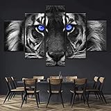 JESC 5pcs Blue Eyes Tiger Canvas Wall Art Painting Modern Home Decor Wall Art Print Painting Handmad