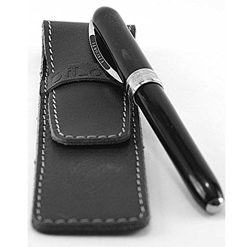 Image of DiLoro Full Grain Genuine Leather Single Pen Case Holder Pouch Pencil Protector (Buffalo Black)
