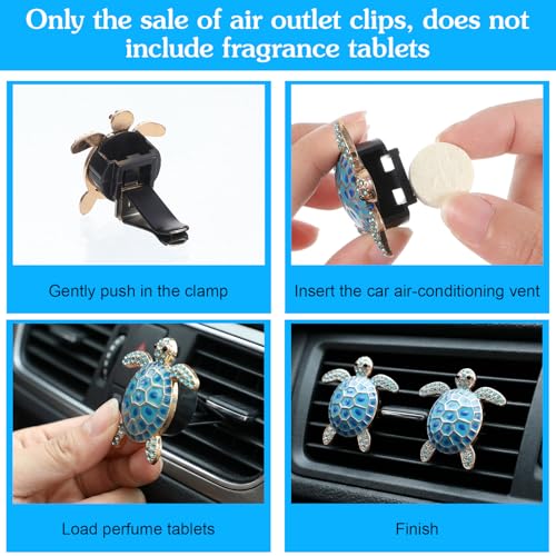 Image of Ouligay 2PCS Cute Sea Turtles Car Air Freshener Vent Clip, Sea Turtle Car Accessories, Blue Turtle Cars Vent Clips Rhinestone, Ocean Theme Interior Decoration for Women Girls