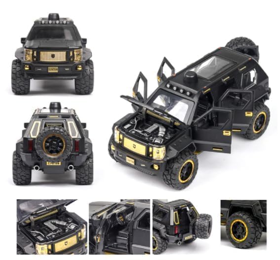 Image of 1:24 George Patton Off-Road Diecast Model Car Metal Pull-Back Vehicle with Sound Light & Opening Door Kids Toy Gift for Boys & Girls Fun Adventure Play (Black)