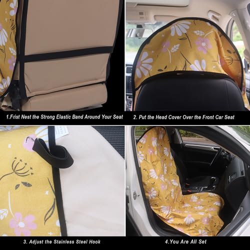 Image of Car Seat Cover Protector Front Seats,for Gym Workout,Running,Swimming,Beach and Hiking,Waterproof Sweat Towel Bucket Seat Covers for Cars SUV Trucks (Chamomile and Yellow, 1Pcs)