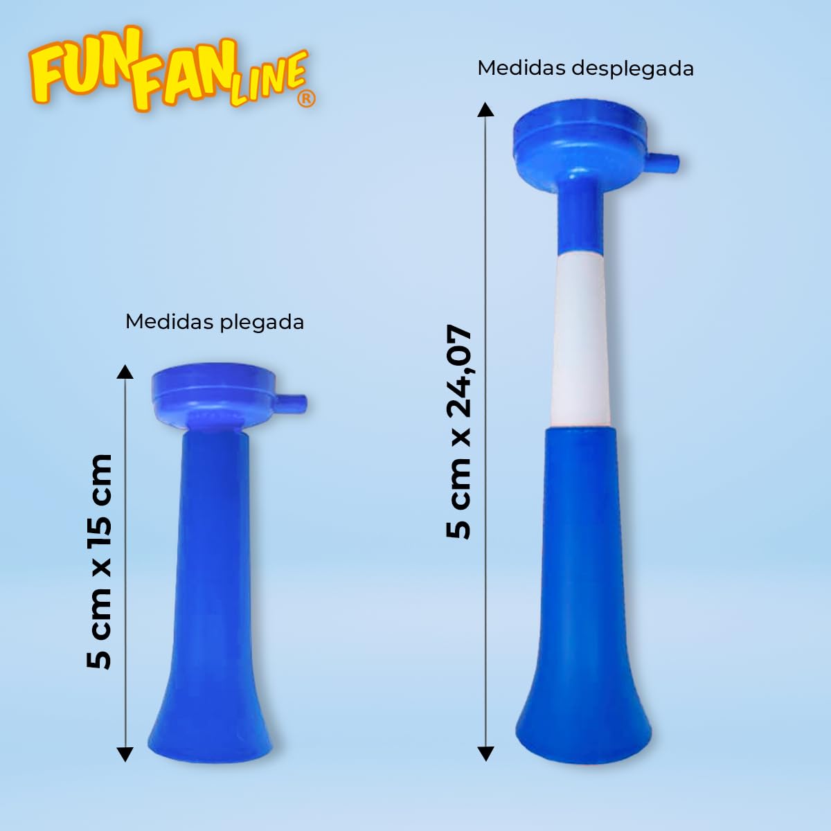 Pack 3 Trombe Vuvuzela Allungabili per Animazione Sportiva. Trombetta Potente 108dB Smontabile. Accessorio Stadio per Calcio ed Eventi. Tromba Pieghevole Portatile.