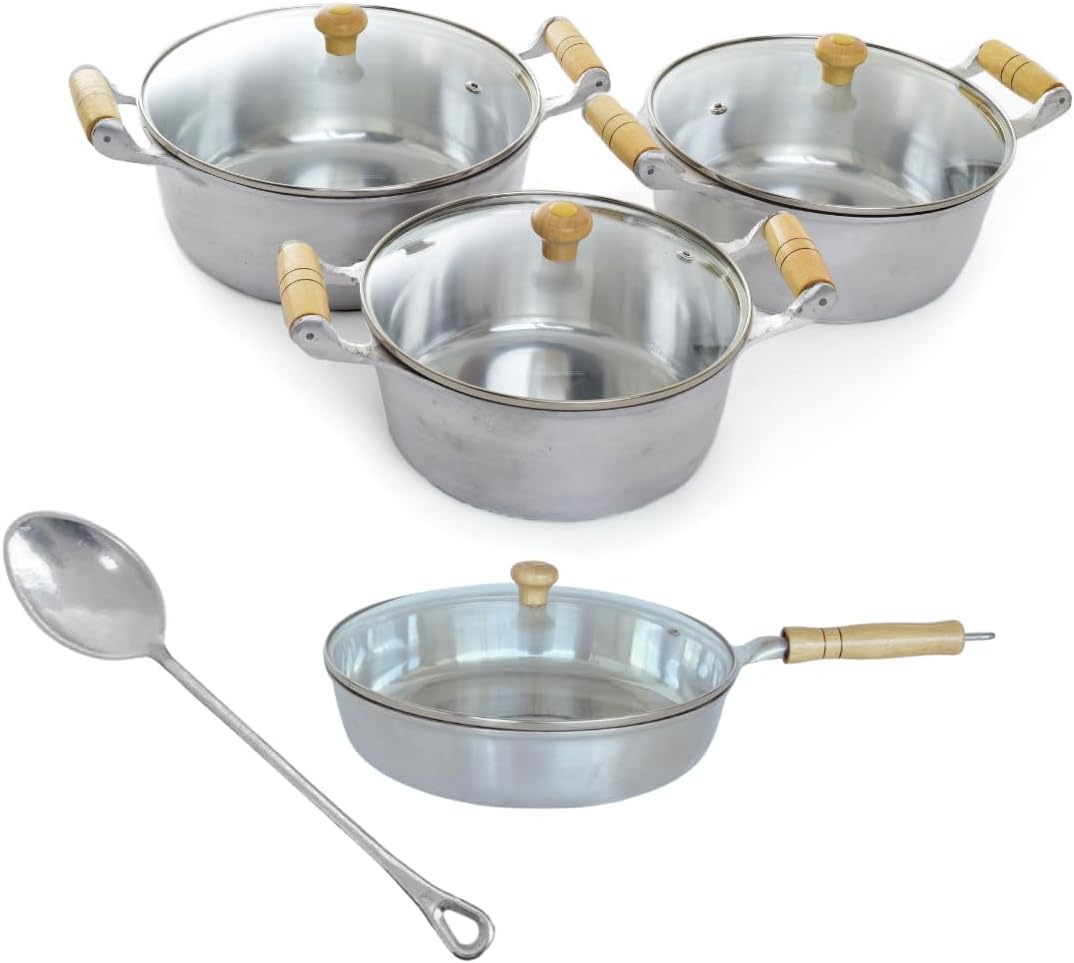 Jogo De Panela e Frigideira Alumínio Batido Grosso Com 5 Peç... - imagem principal do produto