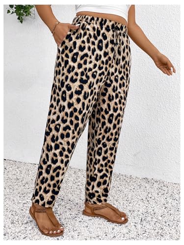 GORGLITTER Women's Plus Cheetah Print Pants Leopard Low Rise Straight Leg Animal Print Pants Bottom Trousers3