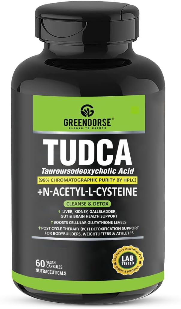 GREENDORSE TUDCA + NAC (N-Acetyl cysteine) supplement 99% purity| Liver, Kidney, Heart, all Organs Support| On/Post Steroid & Supplementation Cycle Support for Bodybuilders, Weightlifters & Athletes- 60 Capsules