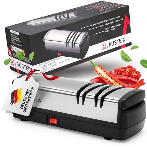 AUSTEIN® Diamant Messerschärfer elektrisch X5 - Der 3 Phasen Messerschleifer und Scherenschleifer mit magnetischem Spänekollektor