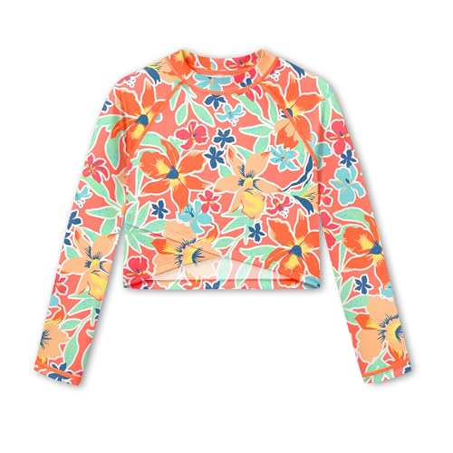 Image of BesserBay Girls Rash Guard UPF 50+ Long Sleeve Mock Neck Crossover Hem Swim Crop Top 4-14 Years