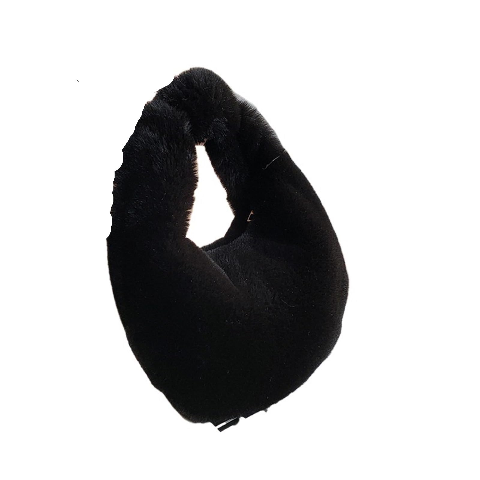 Lnnxsz Women's Black Plush Handbag Small Half Moon Bag Warm Plush Wrist Bags For Fashion Furry Short Handle Clutch Cute Coin Purses Fluffy Bag(Black)