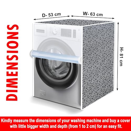 Image of The Furnishing Tree Waterproof and Dustproof PVC Washing Machine Cover Front Loading Compatible for Samsung, 7 Kg & 7.5Kg, CM-(53x63x81), Floral Pattern Darkgrey