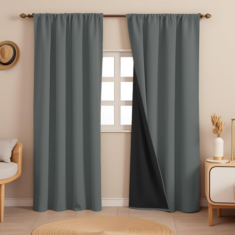 Image of HOMEMONDE Blackout Curtains 10 Feet Single Pcs - Polyester 95% Room Darkening Long Door Curtain with Rod Pocket Style, Fade Resistant Panels with Black Backing - (120 Inch, Grey)