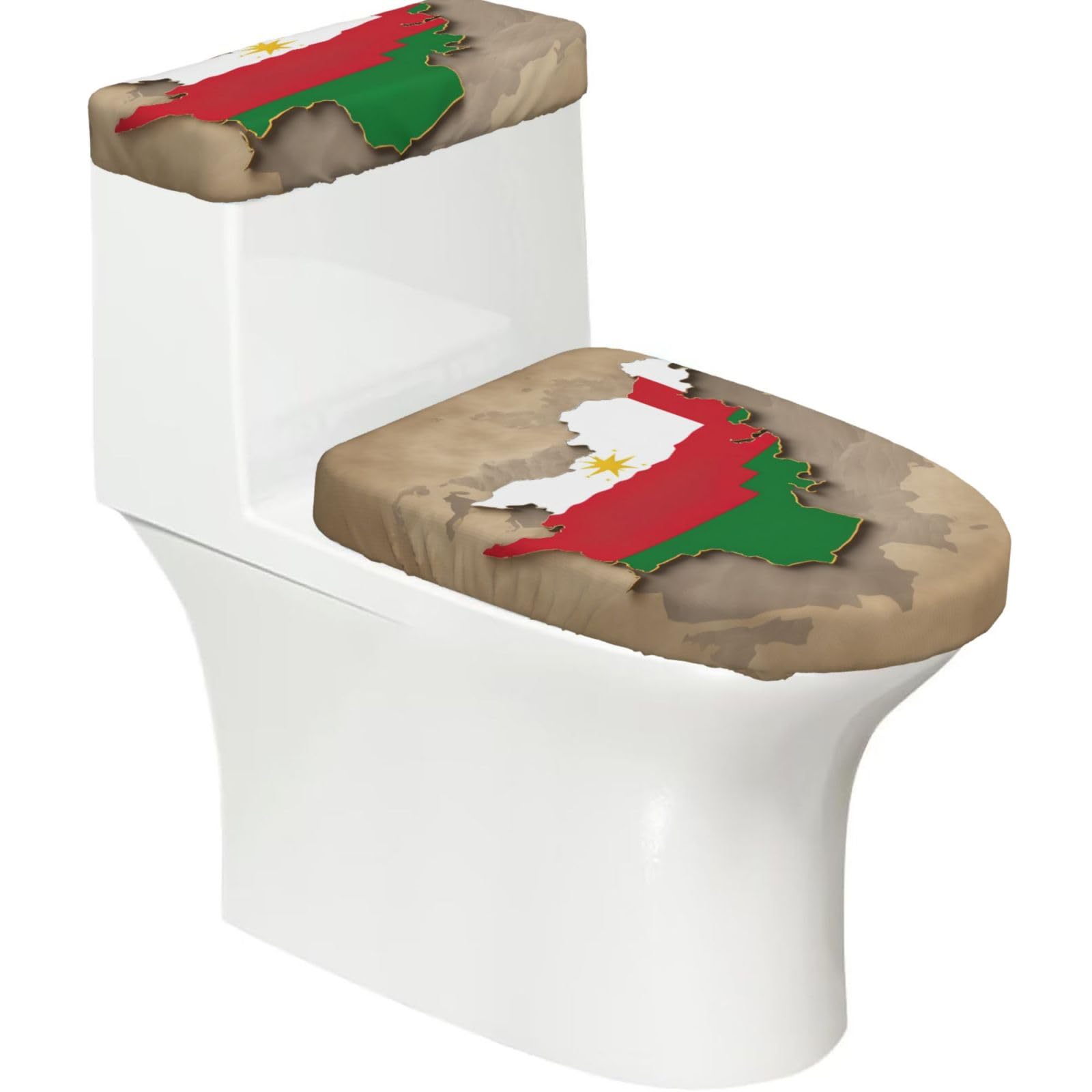 Tajikistan Flag Map With Octagonal Star Print Bathroom Decor Toilet Lid Cover And Tank Covers, Restroom Accessories Fits Most Round