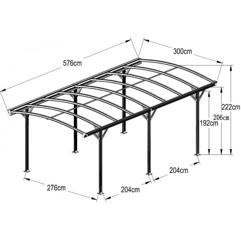 Carport Autoportant en Aluminium et Polycarbonate 17,28m² | Protection Véhicule Anti-UV et Intempéries | Gris Anthracite avec Kit d'ancrage Inclus | Robuste avec Gouttières Latérales