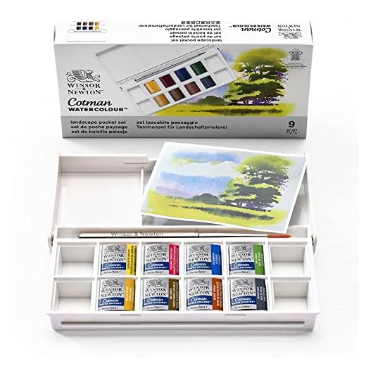 Winsor & Newton Acuarela Cotman - Set temático de bolsillo - Paisaje, 8 medio godets + 1 pincel de viaje, colores surtidos