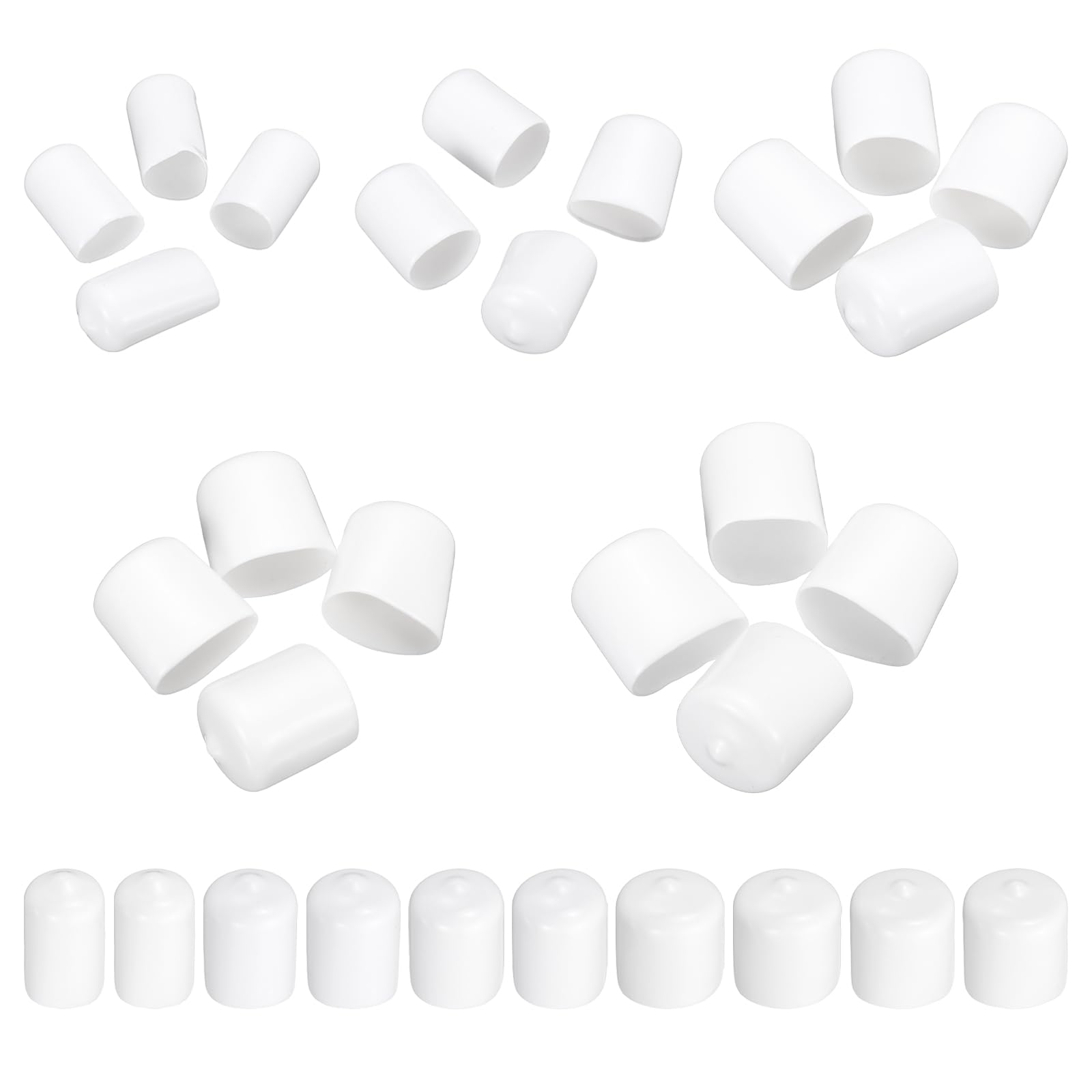 MECCANIXITY 50pcs Round End Protective Caps Rubber Cover 1/2" 5/8" 3/4" 7/8" 1" White Screw Protector for Screw Bolt, Plumbing Pipe
