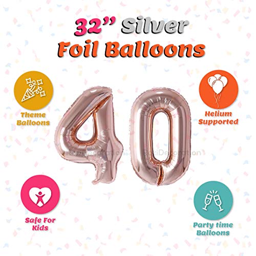 Image of Rozi Decoration 32? Inch Rose Gold 40 Number Foil Balloon | 40 Birthday Decoration Items | 40th Anniversary Decoration | 40 Number Foil Balloon Pack of 2 Pcs