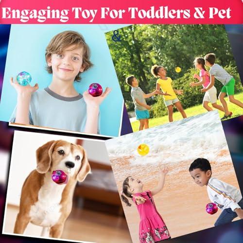 Image of GRAPHENE 2 Pcs Glitter Bouncing Ball for Kids Toddlers LED Flashing Luminous Ball Transparent Water Filled Colorful Light Rubber Balls GlitterToy Anti Stress 2.5 Inch Best Return Gift