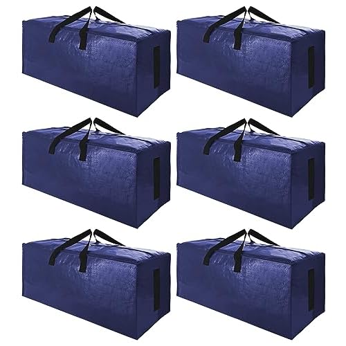 SWEET DOLPHIN 6 Pack Extra Large Moving Bags with Strong Zippers & Carrying Handles, Heavy Duty Storage Tote for Space Saving Moving Storage, Fold Flat, Alternative to Moving Box (Navy Blue)