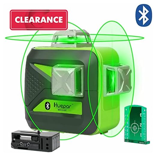 Huepar 3 x 360 Green Beam 3D Laser Level with Bluetooth Connectivity, Three-Plane Self-Leveling and Alignment Cross Line Laser Level-One 360° Horizontal and Two 360° Vertical Lines Laser Tool 603CG-BT