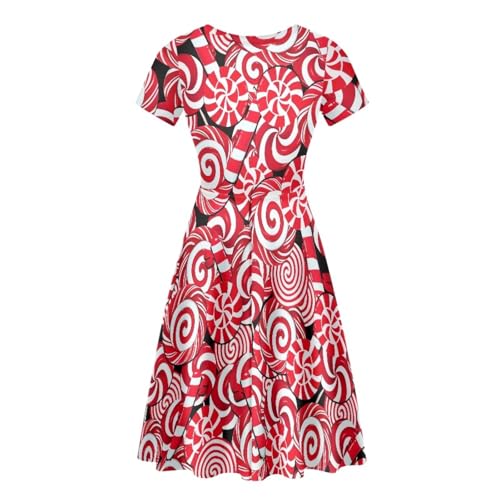 Image of POLERO Women Puffy Swing Elegant Party Midi Dresses Short Sleeve Round Neck A-Line Dress