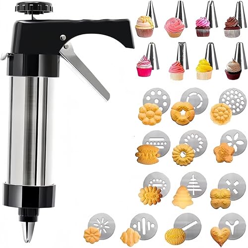 Cookie Press Kit Biscuits Maker Gun Sets With 13 Cookie Press Molds & 8 Pastry Piping Nozzles Cake Decorator Sets