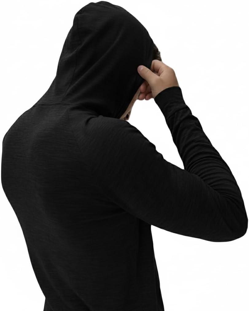 100% Merino Wool Shirt for Men with Hood – Lightweight & UV-Protective – Base Layer Mens
