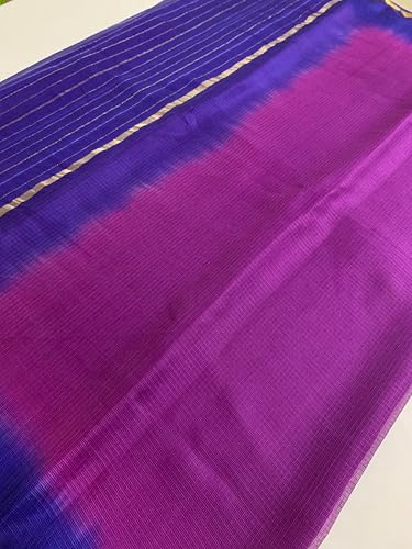 Image of Women's Bhagalpuri Pure Kota Doria Silk Net Saree With Temple Zari Border and Running Blouse Piece