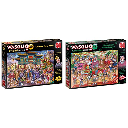 Jumbo Wasgij Original 39, Chinese New Year!, 1000 piece Jigsaw Puzzle &, Wasgij Christmas 18 Gingerbread Showstopper, Jigsaw Puzzles for Adults, 2 x 1000piece
