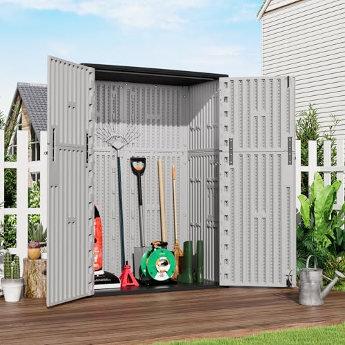 Image of Mrosaa Outdoor Storage Shed Waterproof,Resin Storage Sheds Outdoor with Floor,Outdoor Storage Cabinet for Garage Storage, Pool Storage, Bike, Garden (57Cu.ft)
