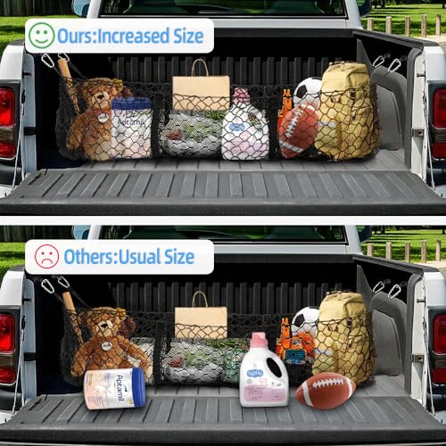 Zenicham Removable Pocket Universal Elastic Mesh Net Trunk Bag,Truck Heavy Duty Cargo Net Organizer for Pickup Truck Ford F-Series/Dodge Ram/GMC/Chevrolet Silverado/Toyota/Honda(53\" x 11.8\")