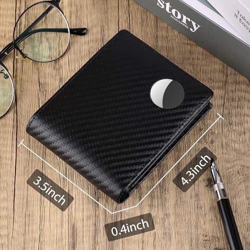 Image of Swallowmall AirTag Wallet Mens RFID Blocking Genuine Leather Bifold Men's Wallet For air tag with 1 ID Window 13 Card Holders BlackStripe(Airtag Not included)