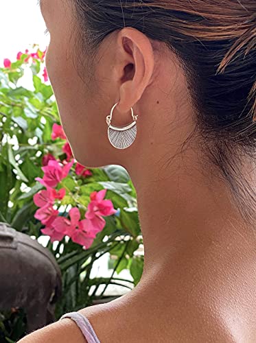 Sterling Silver Handmade Crescent Boho Hoop Earrings, 7/8" x 1 1/4" Half Moon Shape Ethnic Hippie Gypsy Bohemian Style, Gift for Her4