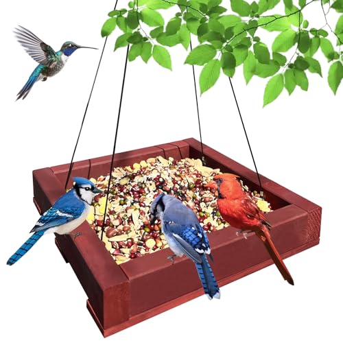 Platform feeders,Wooden Hanging Bird Feeder,Seed Feeder,Bird feeders for Outdoors,Wildlife Birds Feeders