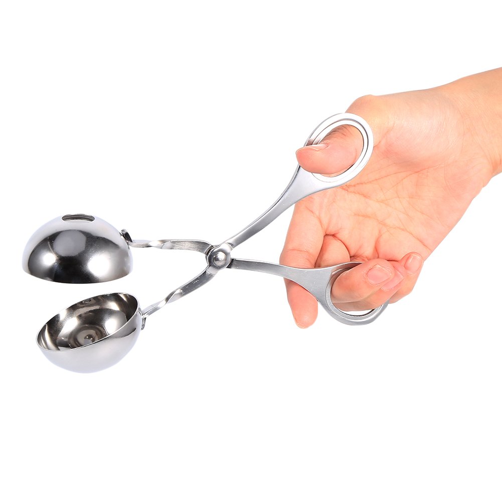 Pinza Per Polpette In Acciaio Inox Con Rivestimento Antiaderente | Utensile Per Fare Polpette E Palline Di Riso, Manico Antiscivolo Blu - 3