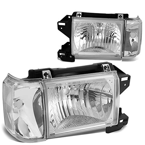 Pair of Chrome Housing Clear Corner Headlights w/Signal Lamps Compatible with Ford F-150 F-250 F-350 Bronco 87-91