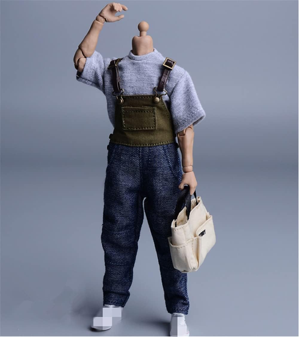 1/12 Scale Male Clothes,Men's Denim Overalls Pant Costume Clothing for 6inch Male Action Figure Body (Blue)