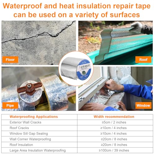 Image of HARFINGTON Waterproof Butyl Tape 33-ft x 6 inch W Aluminum Foil Sealant Tape, 0.06 inch Thick Upgraded Outdoor Use Self-Adhesive Sealing Tape for Roof Window RV Boat Pipe Repair
