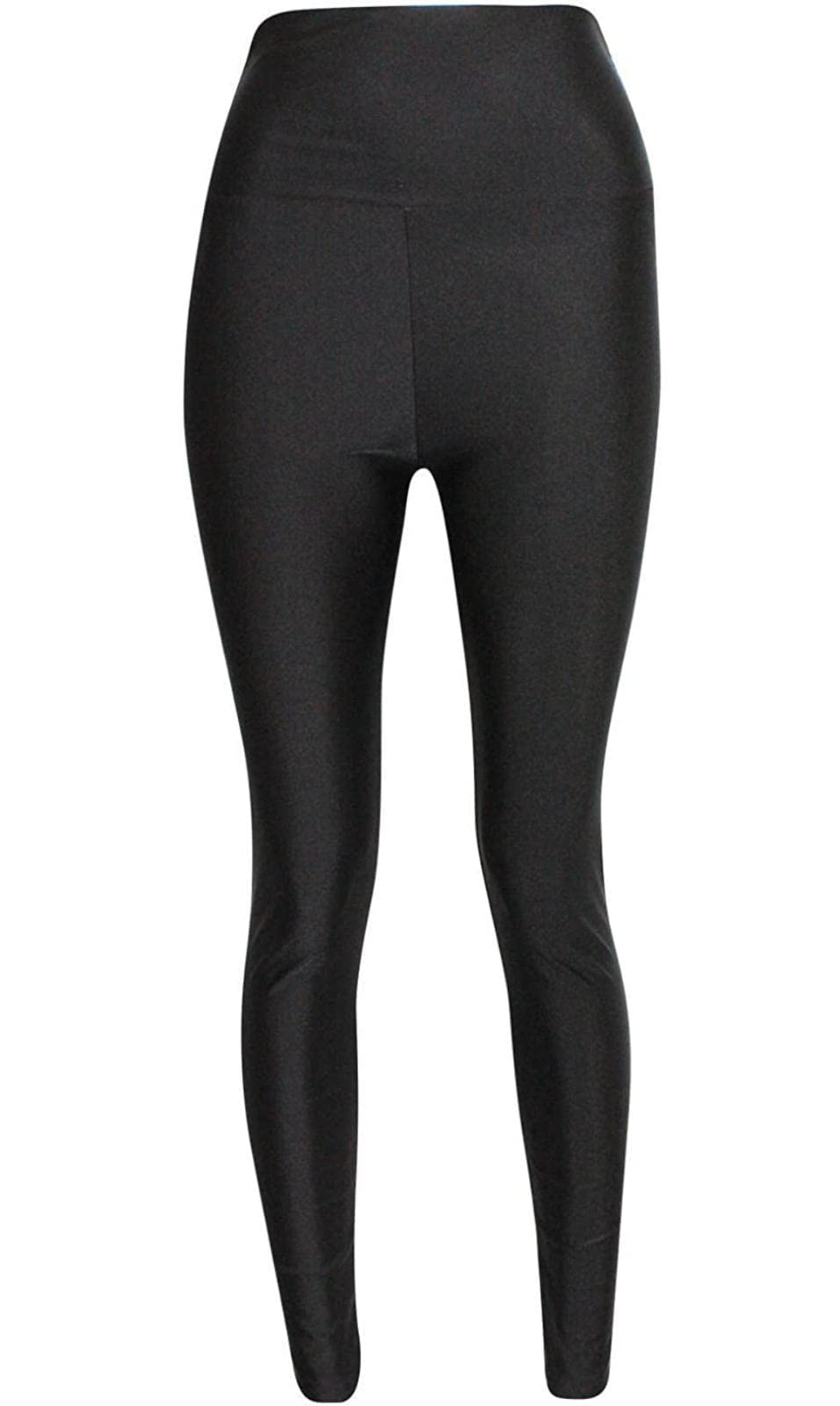 JJ CLOTHING Womens High Waist Stretchy Disco Leggings Ladies Shiny Slim Fit Wet Look Tights Pants (Black, XL)