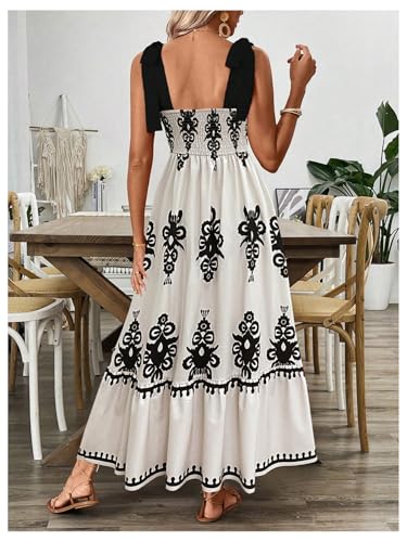 Image of Floerns Women's Vintage Sleeveless Tie Shoulder Sundress Floral Print Cami Maxi Dress