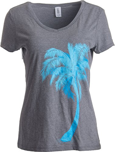 Palm Tree Art | Cute Tropical Desert Print, Cali Florida Women's V-Neck T-Shirt-(Vneck,2XL)