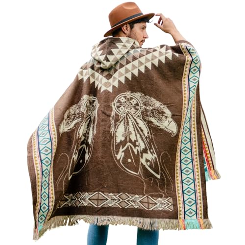 Adult Alpaca Wool Hooded Poncho for Men