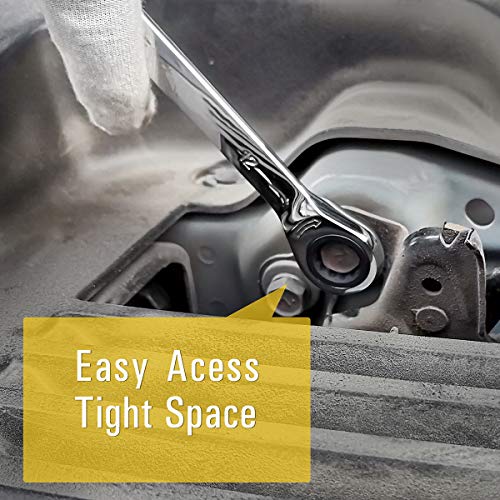 Azuno Fixed-Head Ratcheting Wrench Set, 14-Piece Metric 8-16Mm & Sae 5/16"-11/16" Combination Spanner Kit, Chrome Vanadium Steel With Deluxe Case #TOP6