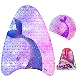 Kinder-Badekappe und Schwimmbrett-Set für Jungen und Mädchen mit Kordelzug-Aufbewahrungstasche, niedlicher Rutschfester Badehaube für Kinder im Alter von 3–12 Jahren, Eva Kick-Float für Anfänger