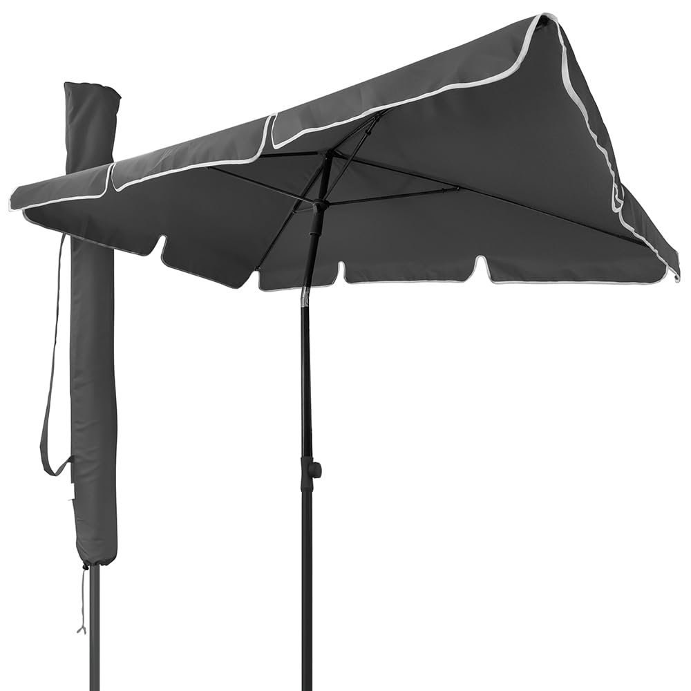 VOUNOT® 200 x 125 cm Garden Parasol, Rectangular Tilt Umbrella, Outdoor Sun Shade, w/Tilt Crank, Carry Bag, for Garden, Balcony, Patio, Beach, UV 50+, Dark Grey