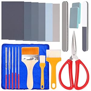 Swpeet 26Pcs Resin Polishing Kit, 6 Grit 320# 800# 1500# 2500# 5000# 7000# Sand Papers, 5 Sizes Resin File, Polishing Blocks, Scissors, Polishing Cloth, Wooden Cleaning Brush for Polishing Resin